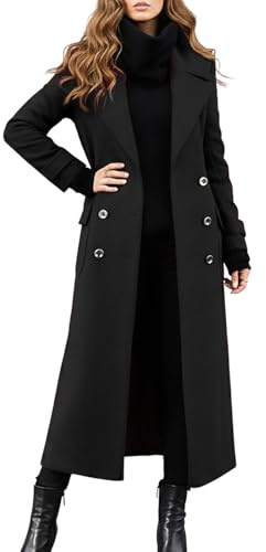 Generisch Abrigo largo de invierno tejido mixto con ropa exterior gruesa y cálida para climas fríos, abrigo de mujer elegante y moderno estilo gabardina, Negro , XL