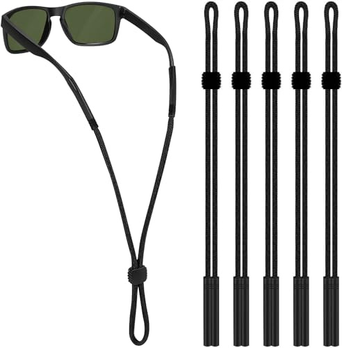 Qufiiry Brillenband Damen, Brillenkette, brillenbänder Bunt, Baumwolle Brillen Ketten, Einstellbare Anti Rutsch Brillen Halter Brillenschnur für Lesebrillen Sonnenbrillen Sport (5, Schwarz)