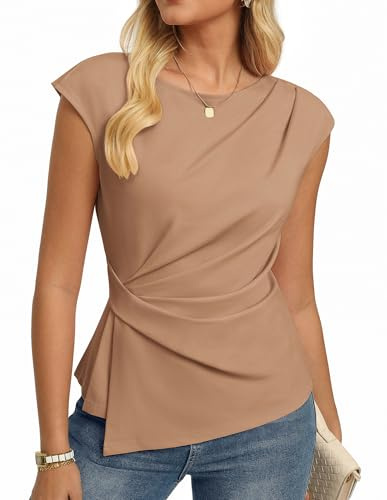 GRACE KARIN Women's Summer Tops Short Sleeve Crew Neck Casual Tunic Blouses Ruched Work Shirt