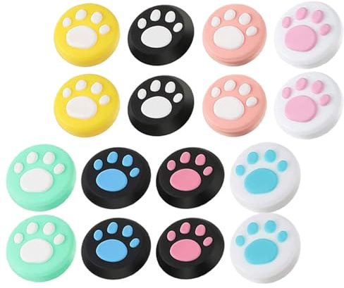 UKCOCO Cappucci per Joystick in Silicone a Zampa, Set 16 Pezzi Multicolore, Copertura Antiscivolo per Controller Console Portatile, Protezione Pollice per Gamer e Stile Casuale