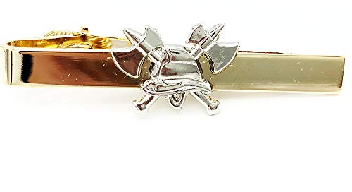 Feuerwehr Krawattennadel mit Clipverschluss mit Appliklation Feuerwehrhelm und gekreuzte Axt in gold- oder silberfarben passend für Ausgehuniform (Gold) (silber)