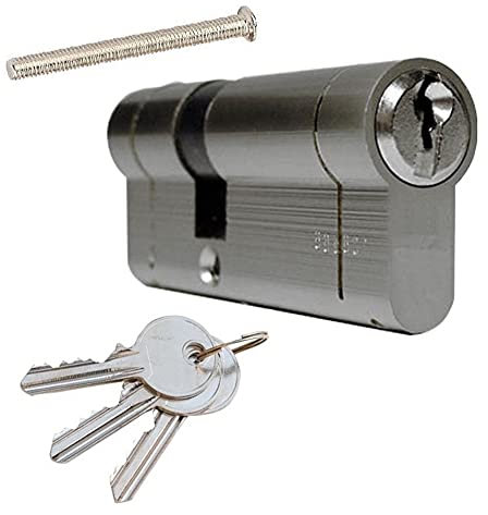 Merriway BH07257 6-Pin Euro Anti-Bump Anti-Snap Double Profile Cylinder Lock, 40-40 mm (80 mm Overall Length), Bright Nickel Finish