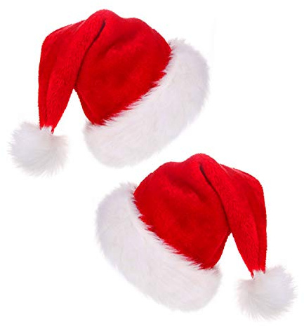 HOWAF 2 Gorros de Papa Noel, Gorro Santa Claus Gorro Navideño Piel Sombrero Gorras para adulto hombre mujer Disfraces Accesorios de Navidad para Regalos