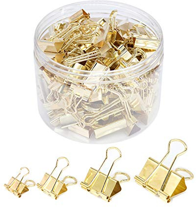 YOPINK Binder Clip Paper Clamps, Assorted Sizes (Mini, Small, Medium, Large), 100 Pcs Clips for Office School Supplies (Gold)