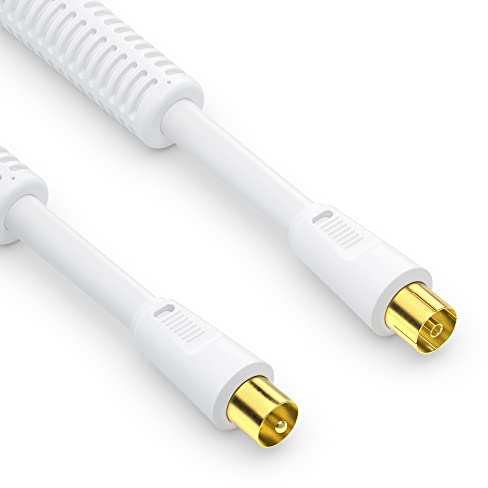 conecto Cable de Antena Sat Cable coaxial Cable de satélite TV 1,0m 4-Fold blindado IEC Enchufe con ferritas, para HDTV, Receptor, satélite, Dab, Radio, Blanco