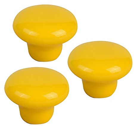 3pcs Boutons Porte pour Enfants Poignées D'armoire Ronds en porcelaine Céramique Poignet de Placard,Tirage de Meubles pour Tiroir,Armoires,Portes Intérieures,Cuisine,Salon (S,Yellow)