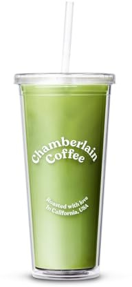 Chamberlain Coffee Bicchiere trasparente per matcha e caffè, bicchieri trasparenti con coperchio e cannuccia, bicchieri in plastica con coperchio, doppia parete isolante per Matcha, birra fredda e tè