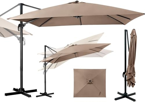 GOPLUS Parasol de Jardin Exterieur, Parasol Déporté 3x3M, avec Toile Inclinable à Double Couche, Manivelle, 8 Baleines, Rotation à 360°, Anti-UV, pour Balcon Terrasse Patio, Café