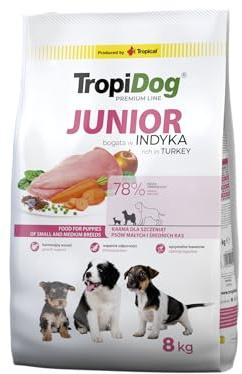 Nourriture sèche Premium pour Chiens Riche en Dinde avec du Riz pour Chiots de Petites et Moyennes Races 8kg