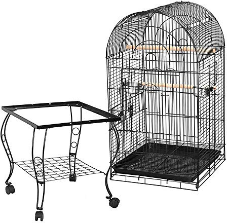 Volière,Cages à Oiseaux,Grande Cage à Oiseaux Volière Extérieur avec Pied sur Roulette pour Perroquet/Perruche/Canari/Parakeet/Calopsitte élégante,Cage à Oiseaux Portable, 59 * 59 * 150cm