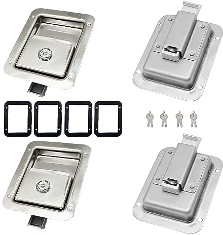 Ycsmyyds 4 Pack Stainless Door Lock Heavy Duty Flush Mount Handle Latch for Trailer Toolbox RV Handle Latch with Gasket Keys