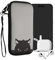 kwmobile Handytasche für Smartphones XXL - 7 - Neopren Handy Tasche Hülle Cover Case Schutzhülle - Neugierige Katze Grau Schwarz - 17,7 x 8,5 cm Innenmaße
