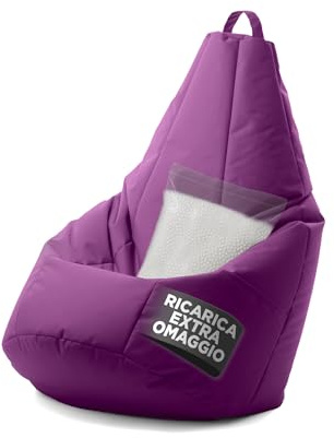 Avalon - Puff Poltrona Sacco Pera Deluxe Grande Sfoderabile, Pouf Sacco di Qualità Sartoriale, Bean Bag per Sedersi Ergonomico, Tessuto Antistrappo Impermeabile, Made in Italy(70x130cm-Viola)