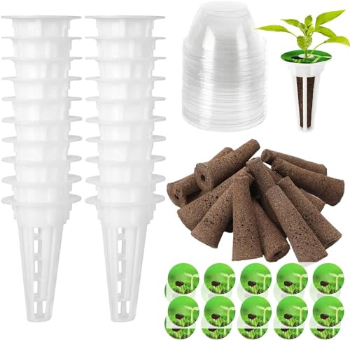 DECYOOL Kit di 148 baccelli per coltivazione idroponica, kit per coltivare qualsiasi cosa, con 36 cestini, 36 spugne da coltivazione, 36 cupole, 40 etichette per cialde
