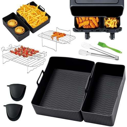 Lifemaison 8pcs Dual Air Fryer Accessoires pour Moulinex EZ9018 5,2/3,1L,Cecotec Cecofry DuoSize 9L 5,5/3,5L,Deux tailles Dual Moule en silicone Pour Tefal Easy Fry EY901840 5.2L/3.1L,Salter EK5729