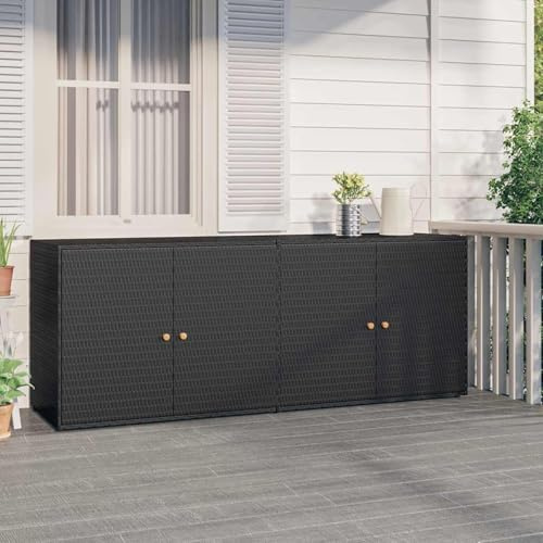 Gecheer Credenza da Giardino in Polyrattan Nero, Armadio Portaoggetti per Esterno, Patio, Terrazzo, 198x55,5x80 cm