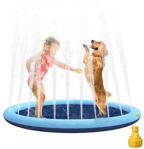 Hundepool, 170cm Sprinkler Matte Hund Splash Pad, Faltbarer Sprinkler Matte Hund, Verdickt rutschfest hundeplanschbecken,Hundeplanschbecken, Sprühmatte Wasserhängematte für Sommer, Garten, Draußen
