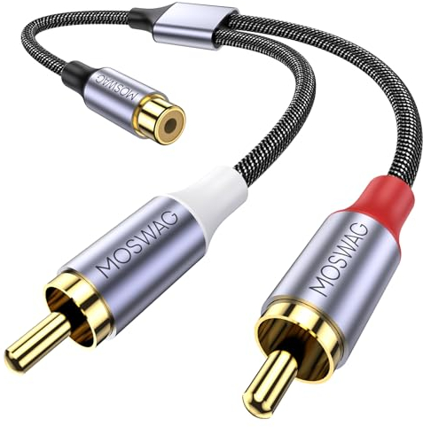 MOSWAG RCA Splitter, RCA Y Splitter, 1 Buchse auf 2 Stecker Audio Lautsprecher Y Adapter Splitter Kabel für Verstärker, CD Player, Subwoofer, Heimkino, HDTV, Spielkonsolen