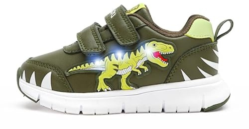 Zapatillas Deportivas Ligeras para niños, Zapatos de Dinosaurio Luminosos, Moda al Aire Libre, Comodidad y Ocio (Verde Militar, Niño (0-5 años), 30, Números, Sistema Tallas Calzado EU, Mediano)