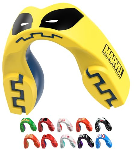 Marvel-karaktärer sport tandskydd, dubbla lager premium vuxen och junior munskydd med fodral för boxning, basket, lacrosse, fotboll, hockey och alla kontaktsporter (Wolverine, vuxen (12+ år))