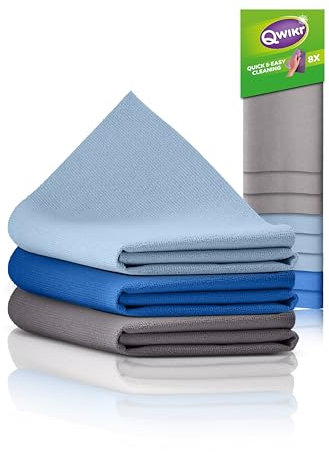 Qwikr Paños de microfibra XXL, 8 unidades, gris, azul claro, azul, paños de limpieza, paquete de ventaja, 40 x 50 cm, tamaño XXL, ideal para grandes tareas, paños de microfibra, lavables a 60 grados