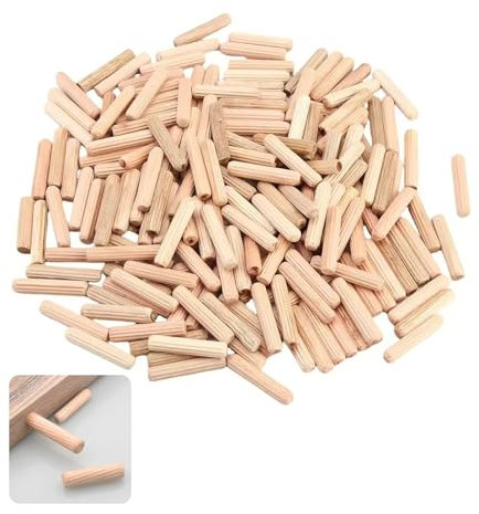 Lot de 200 chevilles en bois massif cannelé - 6 mm x 40 mm - Chevilles en bois dur massif sergé cannelé - Tiges en bois dur dur - Pour meubles, portes, projets de bricolage