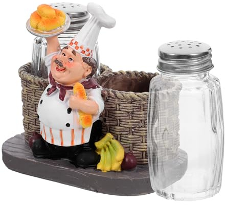 Ciieeo Chef Statue Salt and Pepper Shaker Set, Ceramic Condiment Containers with Dual Bottles, Refillable Spice Shakers for Kitchen and Restaurant Tabletop Decor