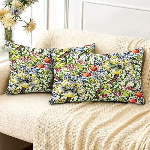 Outdoor Cushion Covers Rectangle Long Oblong Bright Flower Garden Decor Bench Couch Outdoor Cushions Furniture William Morris Decorations Double Sided 30x50cm Set of 2 Throw Pillow Case Home Sofa
