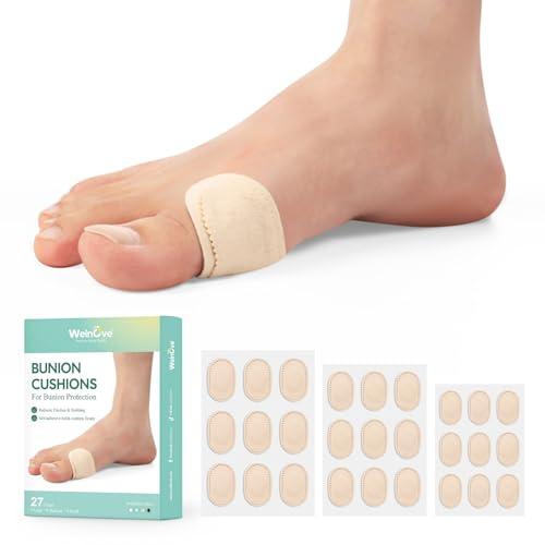 Welnove Almohadillas para juanetes para llevar con zapatos, 27 piezas de moleskin para pies, resistentes al agua, cojines para alivio del dolor de juanetes para comodidad y protección durante todo el