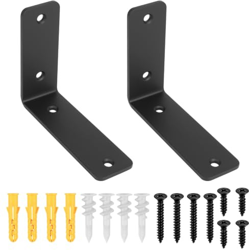 McBlast 2 Pcs Black Heavy Duty L Shelf Brackets 125x100x38 mm | Versatile Corner Braces, for Wooden Shelves, Rustproof, Easy Installation.