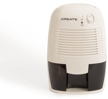 CREATE/Deshumidificador mini 500ml blanco roto/Pequeño y manejable, indicador LED, sistema Peltier, ultrasilencioso y fácil de usar, sistema de apagado automático, 22W