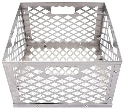 RUWLFE Cesta for Caja de Fuego carbón ahumador Compensado Acero Inoxidable Plateado, Cesta Plateada, for para Barbacoas