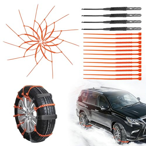 16Pcs Universal Anti-Skid Snow Tire Chains, 2026 Temporary Tire Straps Portable Emergency Non-Slip Plastic Cable Tiesfor Car SUV Pickup Trucks, Snow Tire Chains for Muddy Roads and Winter Driving