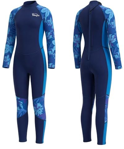 Yikayin Kids Wetsuit Full Length, 2.5MM Teens Diving Suit Back Zipper, Boys Girls Neoprene Wetsuit for Swimming Diving Snorkeling Surfing SUP