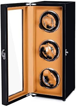 Klocklåda Klocklåda for Automatiska Klockor, Träskal Pianofärg Exteriör, Extremt Tyst Motor Lämplig Förvaringsfodral(Black)