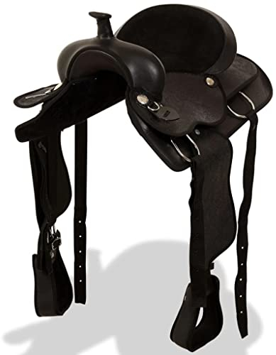 vidaXL Westernsattel Halfter Brustblatt Echtleder 16 Schwarz Pferd Sattel Set