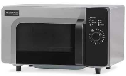 Amana RMS10DSA 1000 Watt Heavy-Duty Countertop Commercial Microwave Oven with Dial Controls for Restaurant Buffet Catering Service | 0.8 Cu. Ft, 20W x 16-1/2D x 12-1/4H, Stainless Steel, 120v, NSF
