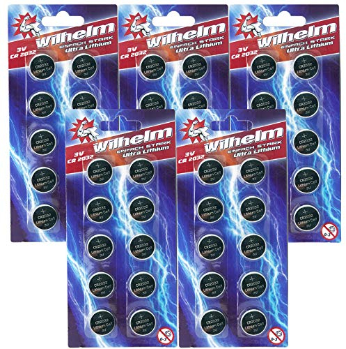 50 x Knopfzelle CR2032 Wilhelm Batterie Lithium 3V CR 2032 Industrieware…
