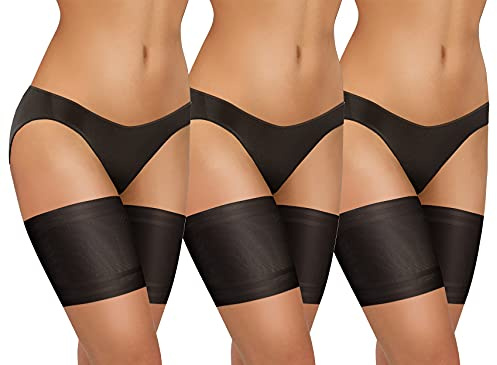 Sesto Senso 3 Pares Lisas y Sexys Bandas Femeninas para los Muslos Contra Rozaduras con Bandas de Silicona de Soporte en el Interior Negro 65-70 L