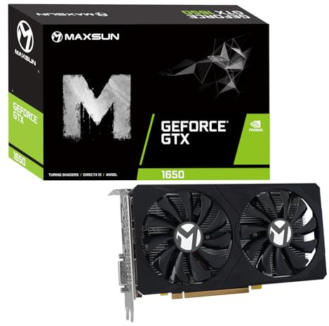 Scheda grafica video MaxSun GeForce GTX 1650 da 4 GB per PC da gioco GDDR6 128-bit, doppia ventola, HDMI/DP/DVI, 4K HDCP, DirectX 12