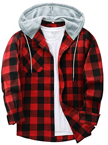 SwissWell Flanella Camicia Uomo Manica Lunga Giacca a Quadri Camicia da Boscaiolo Cotone Casual Button Down Jacket Petto vestibilità Regular Fit (1478-Rosso L)