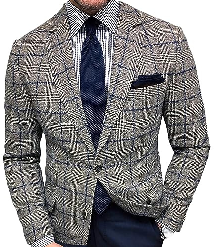 Onsoyours Giacca Blazer Uomo A Quadri Abito Slim Fit Giacche Vintage Plaid con Button Elegante Suit Cappotto Casual Affari Formale Cena Blazer