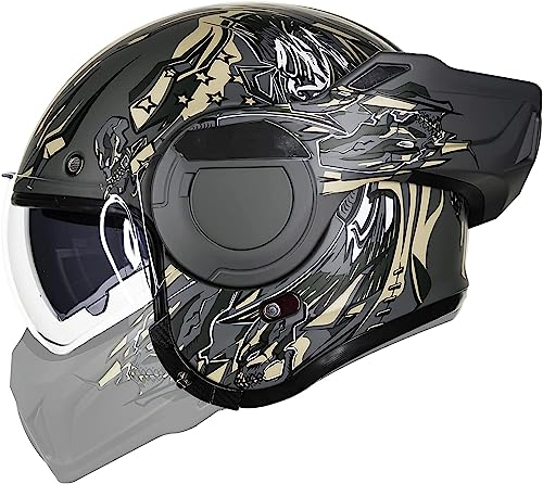 ILM Motorradhelm Integralhelm Klapphelm Fullface Helm Herren Damen ATV UTV mit 180° Umkehrbarer Kinnschutz ECE Model-B707,Armee Grün, L