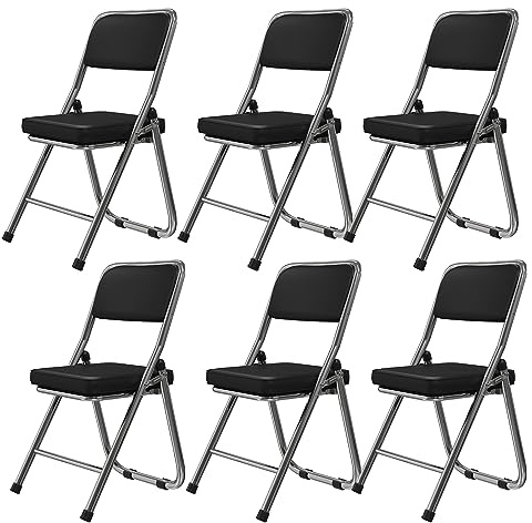 Chleby 6Pcs Sedia Pieghevole Sedia Visitatore Sedia Pieghevole Imbottita in Pelle Sedia da pranzo pieghevole Sedie Pieghevoli sono adatte per cucina, interno, esterno Nero