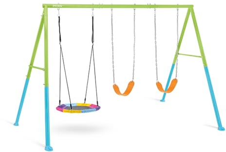 Intex 44133 - Altalena con Due Seggiolini e Dondolo Nido, Acciaio, Verde e Azzurro, 343x235x200 cm