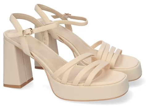 shoes&blues.es 82126-Sandalias Elegantes de Fiesta con Tacon Alto y Plataforma, Diseno con Correas Cruzadas y Cierre de Hebilla Ajustable.. Talla 40 Beige