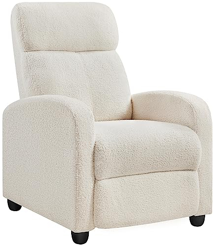 Yaheetech Recliner Armchair Single Padded Seat Boucle Fabric Sofa Lounge Home Living Room Theater Adjustable Leg Rest and Reclining Functions Ivory