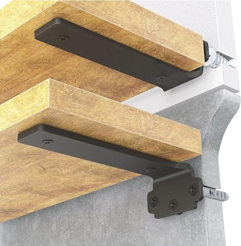 WELDUN Lot de 8 supports d'étagère flottants de 15 cm, supports d'étagère robustes pour étagères, supports d'étagère murale en métal avec revêtement noir, capacité de charge de 75 kg