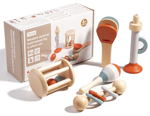 Baby-Musikinstrumente, 5-Teiliges Montessori-Holzspielzeug, Percussion Set Mit Maracas, Trompete, Kastagnetten, Musikspielzeug Von 0-1 Jahre, Geschenk, 5 PCS