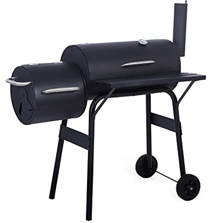 Barbecue a Carbone con affumicatore Offset, 45 in Smoker Grill, Barbecue a barile con Ruote e indicatore di Temperatura per grigliate all'aperto, Campeggio, Cucina, Nero, 45,28 x 20,87 x 44,9 pollic